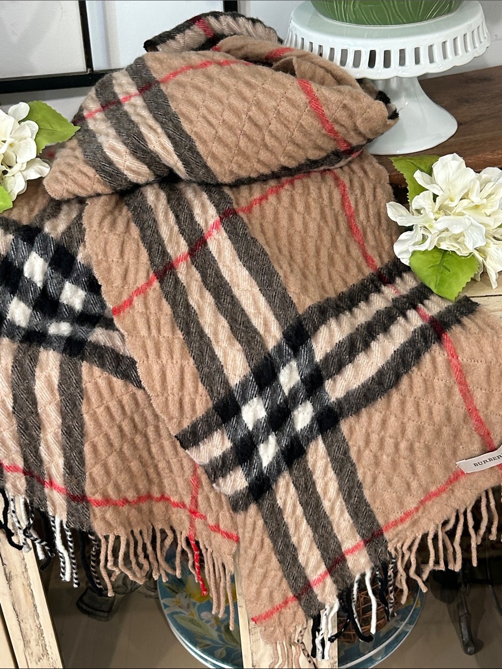 Burberry Beige Black & Red Classic Check Scarf - Picture 4 of 4